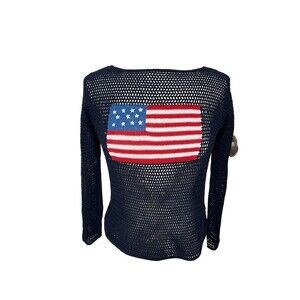 North West Blue Sweater American Flag Womens Size Small Knit Crochet
